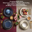 4 assiettes à dîner 4 pièces 10,75 po, glaçure réactive, rebord anti-éclaboussures, va au micro-ondes, registre de mariage et cadeau des Fêtes, damas