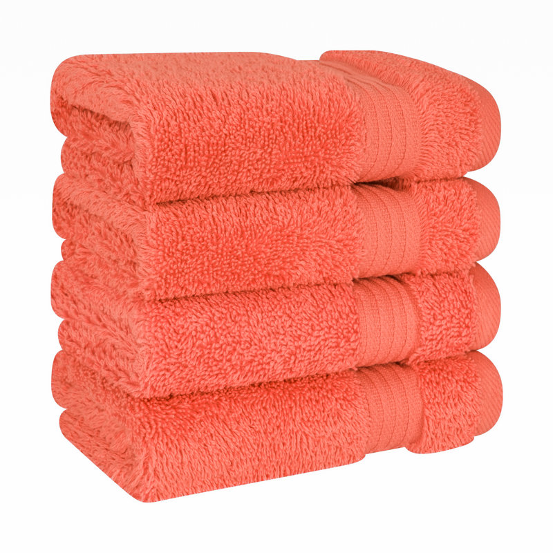100% Cotton Turkish  Washcloth Set, 4 Piece Soft, Absorbent Wash Rag Small Towels, Coral