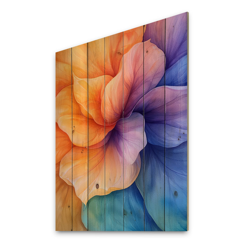 Radiant Blossom Of Begonia II - géraniums, impression sur bois orange sur bois de pin naturel, H 40 po x l 30 po x P 0,78 po