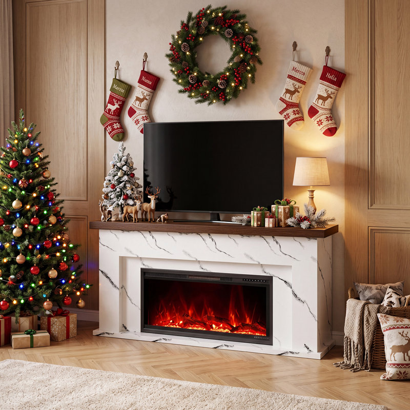 63'' W Electric Fireplace with 5118 BTU, Light Yellow Wood