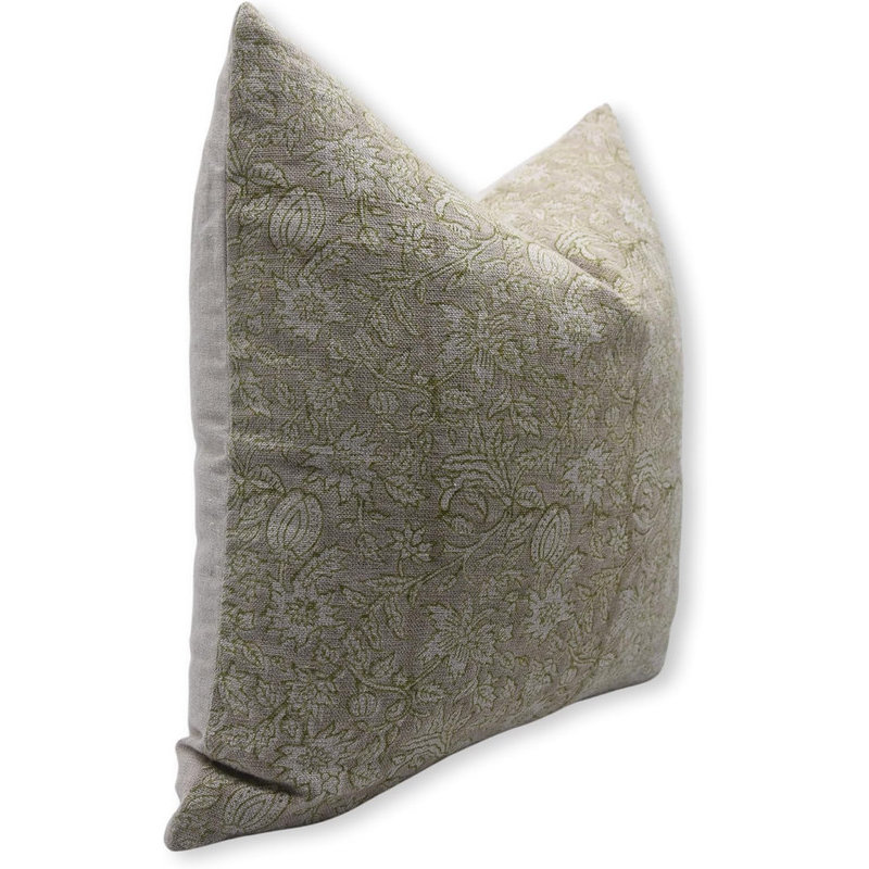 Linen Square Indoor/Outdoor Pillow Cover, 20"H x 20"W, Square, Beige Floral 2