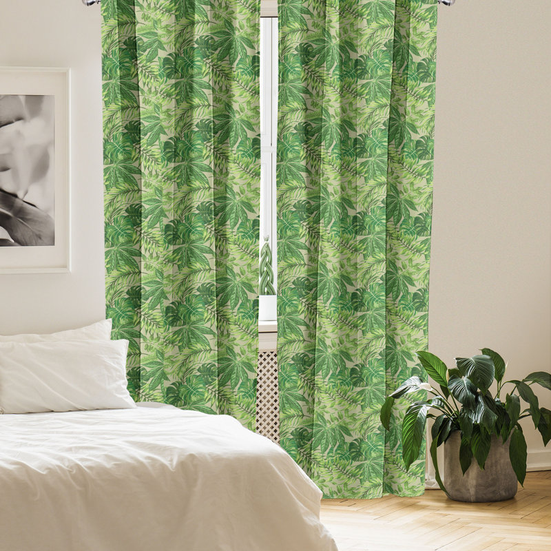Rideaux à 4 panneaux Alcott Hill® Green Leaf, Jungle fraîche Aloha vert pomme / vert fougère, L 56 po x L 95 po