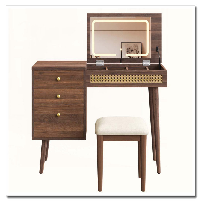 39" Retro Bohemian Vanity Set with LED Mirror
