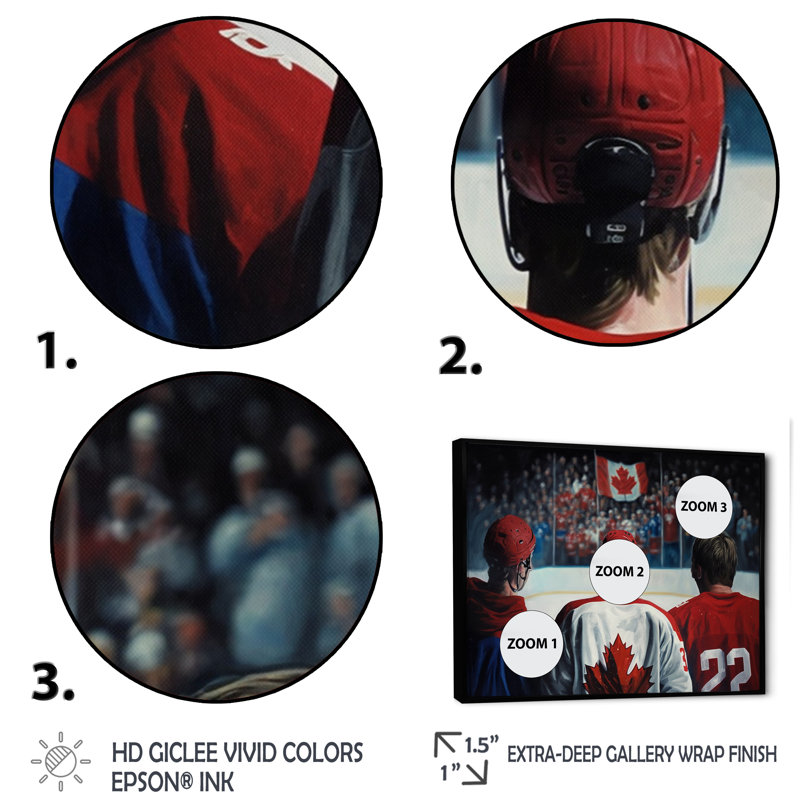 Hocky joueurs pendant le jeu - reproduction sur toile, L 40 po x H 30 po, Cadre noir
