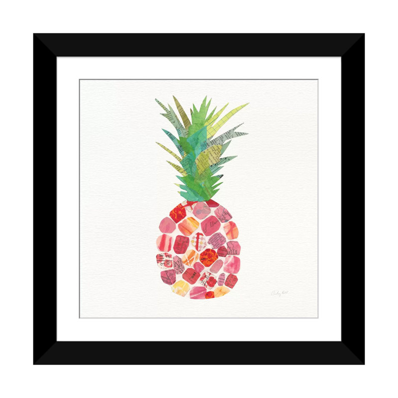 « tropical fun ananas i », impression sur toile, H 16 po x l 16 po x P 1 po, Papier d'art encadré noir, Blanc