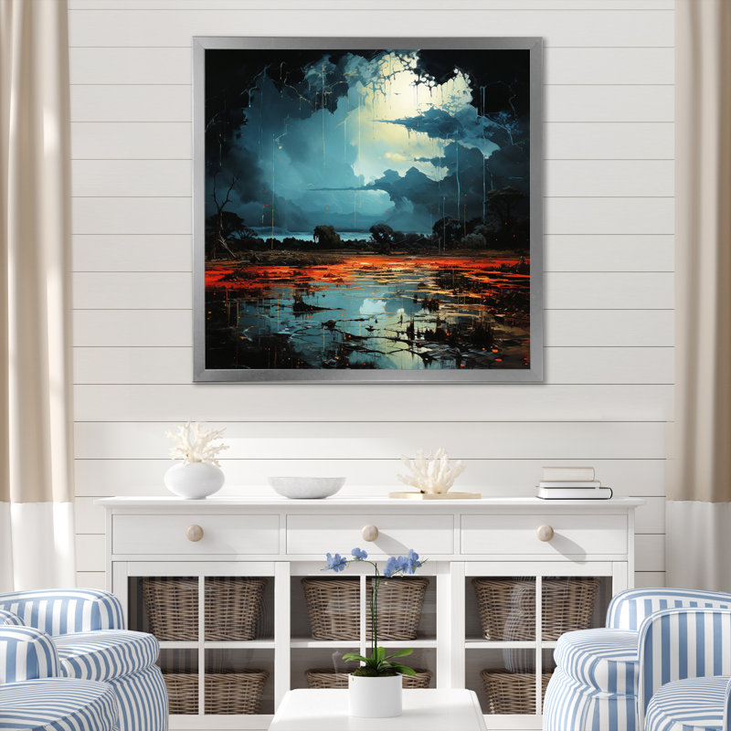 Dramatic Lightning Nights VII - Landscapes Wall Decor, H 36 po x l 36 po x P 1,5 po, Cadre photo argenté