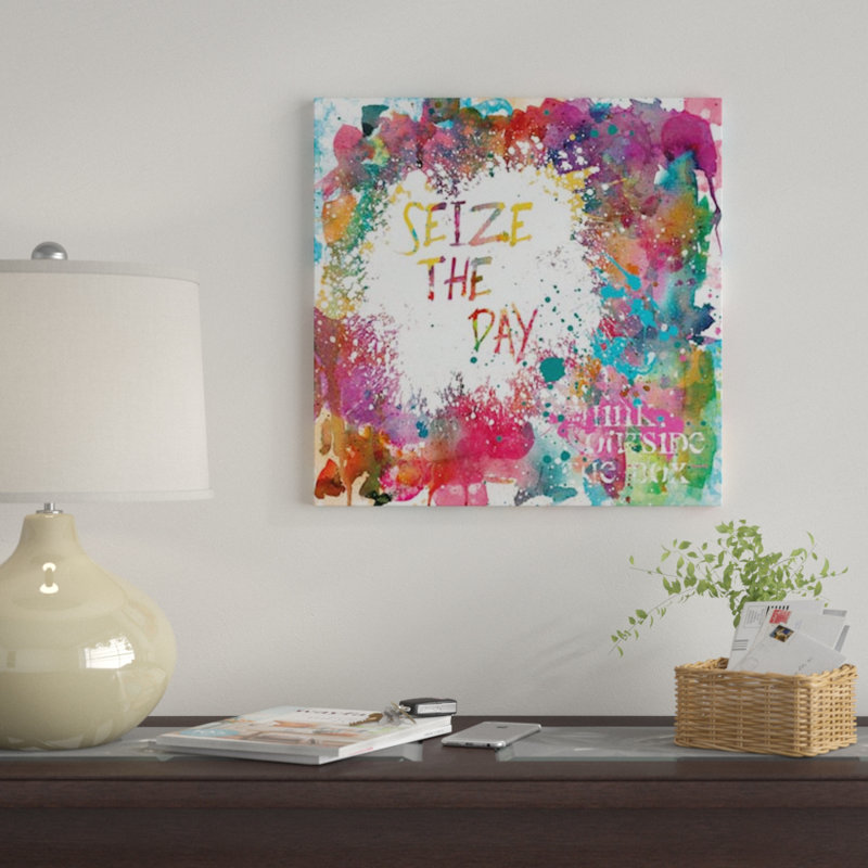 «Seize the Day», peinture sur toile, H 18 po x l 18 po x P 1,5 po, Toile encadrée noire, Pas de tapis