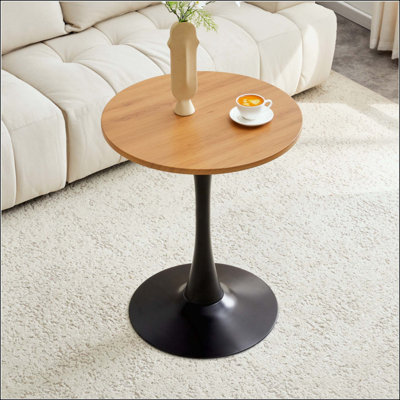 Table de salle à manger ronde, table tulipe circulaire avec plateau de table épaissi et piédestal en métal, table bistro moderne Mid-Century pour la cuisine, les petits espaces, le salon, le café