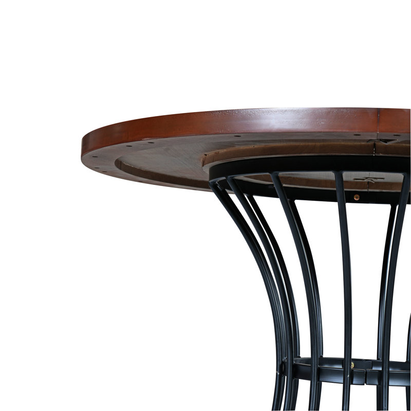 Table de salle à manger en placage de chêne de 42 pouces avec teinture brun chaud et pieds en fer de qualité industrielle, convenant à la base Urban Lofts