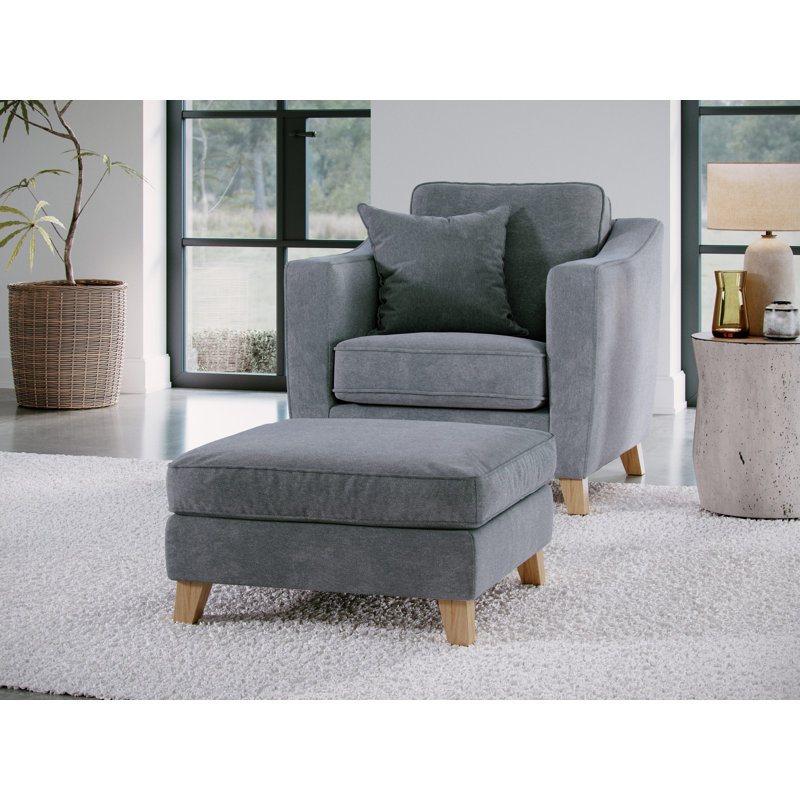 Stoystown 78cm Wide No Pattern Standard Ottoman, Light Grey