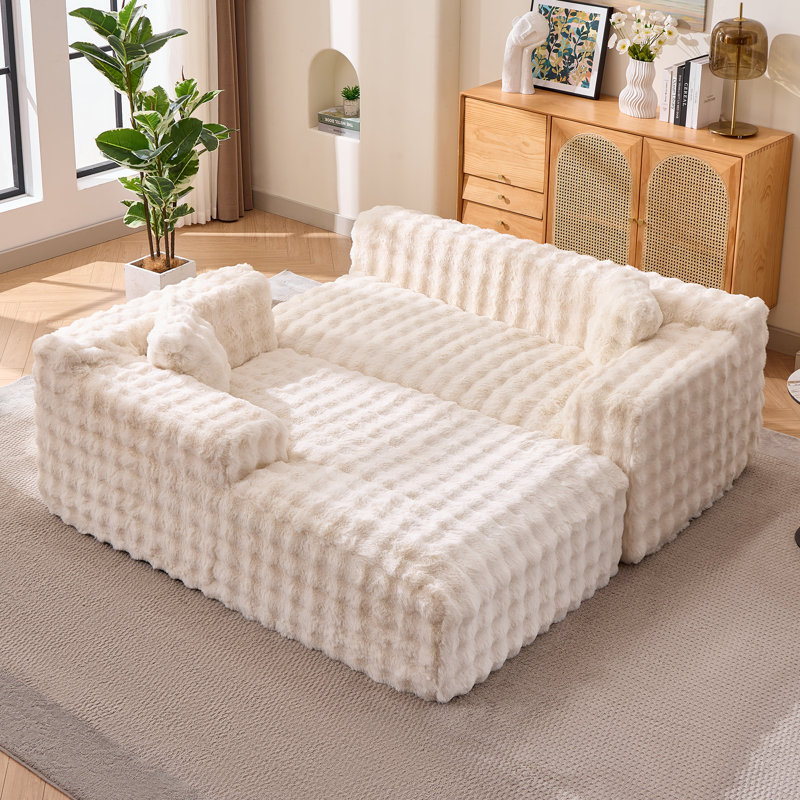 Boneless 106" W Configurable Compression Sectional Sofa With L-Shape Chaise, Beige, Left Hand Facing