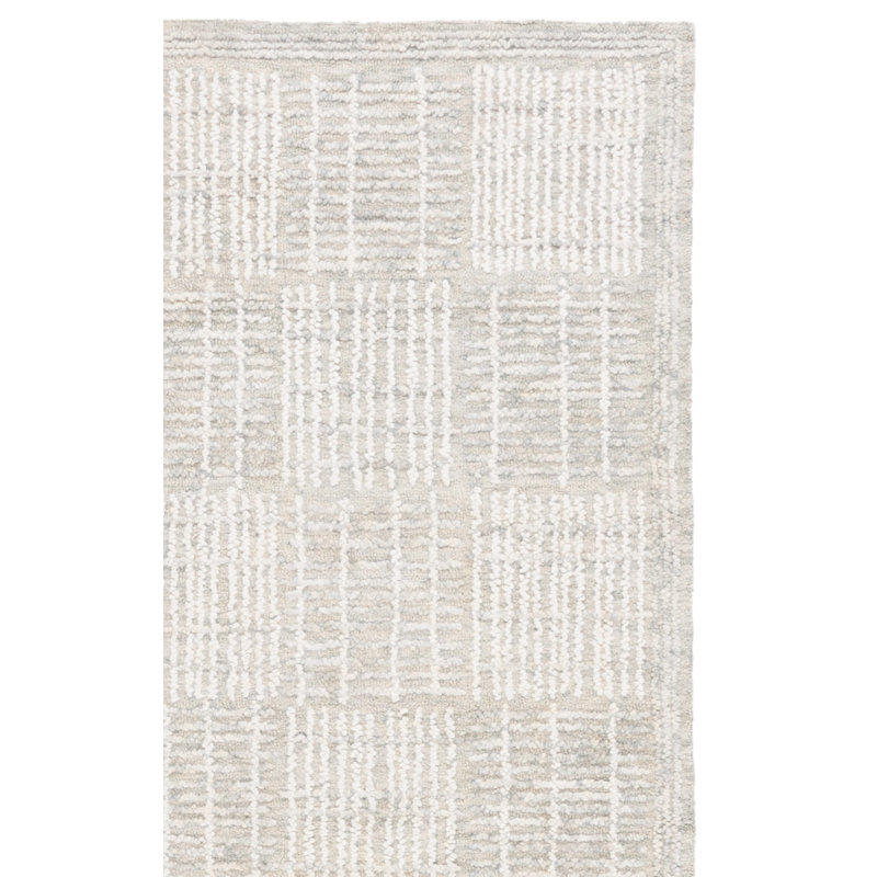 Wigbrecht Abstract Hand Tufted Wool Cotton Geometric Rug in Ivory/Gray, Rectangle 5' x 8'