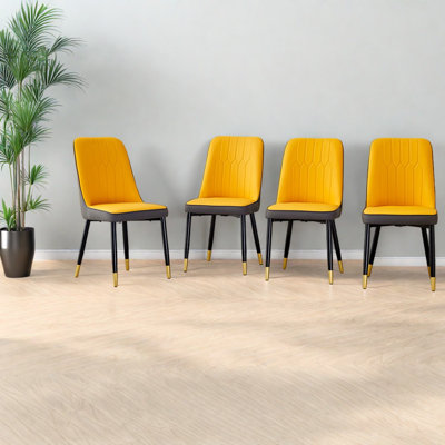 Chaises de salle à manger modernes, pieds en cuir et métal 4 pièces pour la cuisine