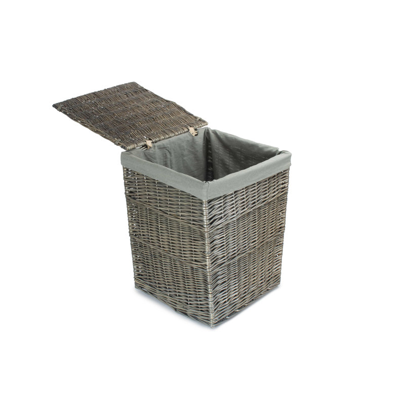 Wicker Square Laundry Basket with Sage Lining, 61cm H x 46cm W x 46cm D, Antique/Grey