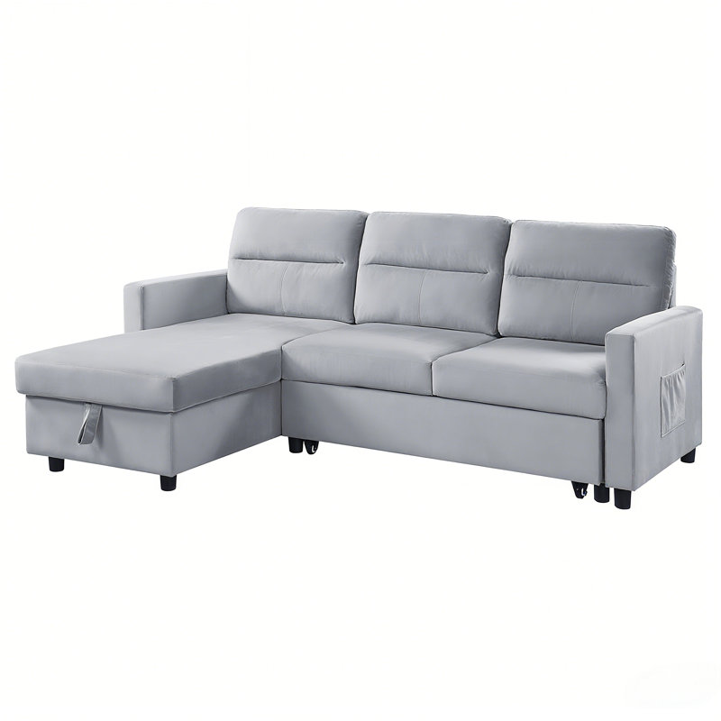 Canapé-lit modulaire réversible de 82 po en tissu avec méridienne de rangement, Gris clair