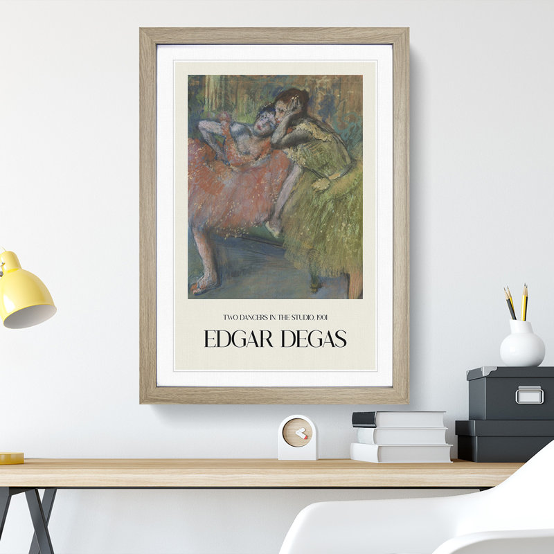 Ballet Ballerina Dancers in Pink and Green by Edgar Degas - Picture Frame Graphic Art, 36cm H x 27cm W x 2cm D, Oak Framed