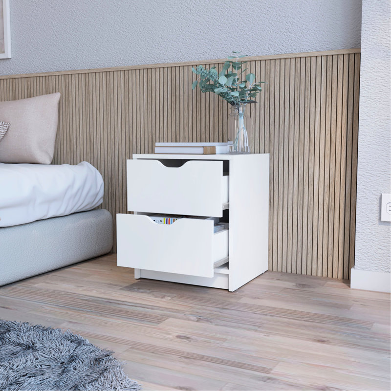 2 tables de chevet en blanc pur - ajoute de la fraîcheur à la chambre à coucher avec 2 grands tiroirs pour un rangement supplémentaire
