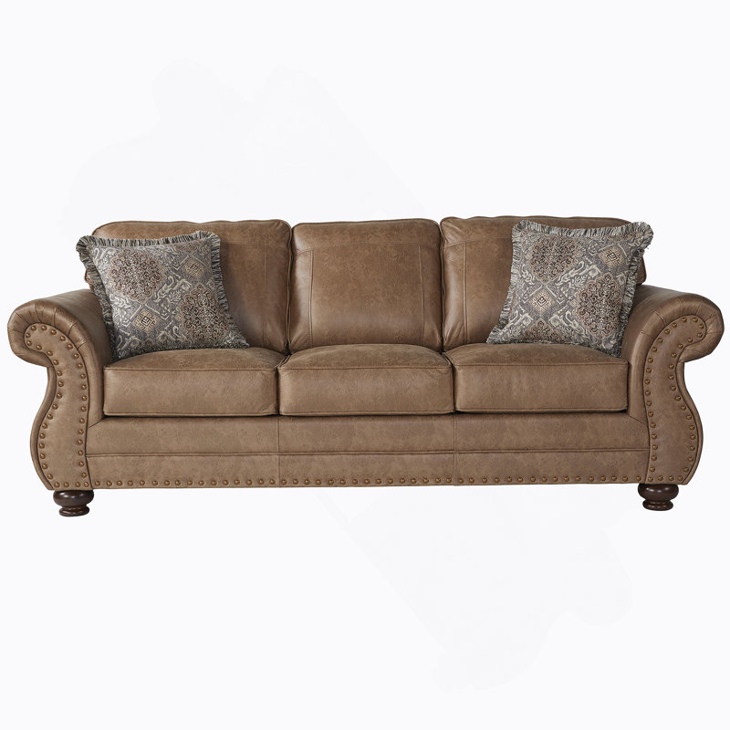 Leinster Faux Leather Sofa with Antique Bronze Nailheads