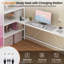 Lit mezzanine en métal pour une personne avec escalier de rangement, bureau intégré, station de recharge et éclairage DEL, 8 tiroirs de rangement, étagères ouvertes à 3 niveaux, barrière de sécurité, blanc, pour enfants, adolescents et adultes-1868809682