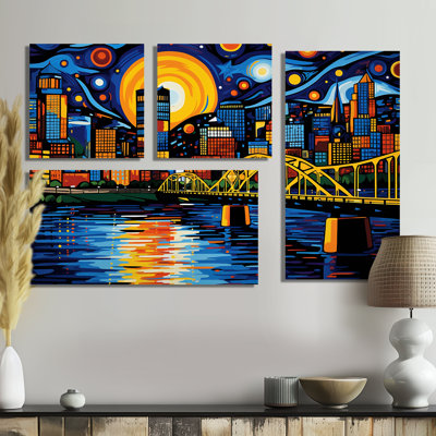 City Pittsburgh Popart I - ensemble de 4 décorations murales industrielles