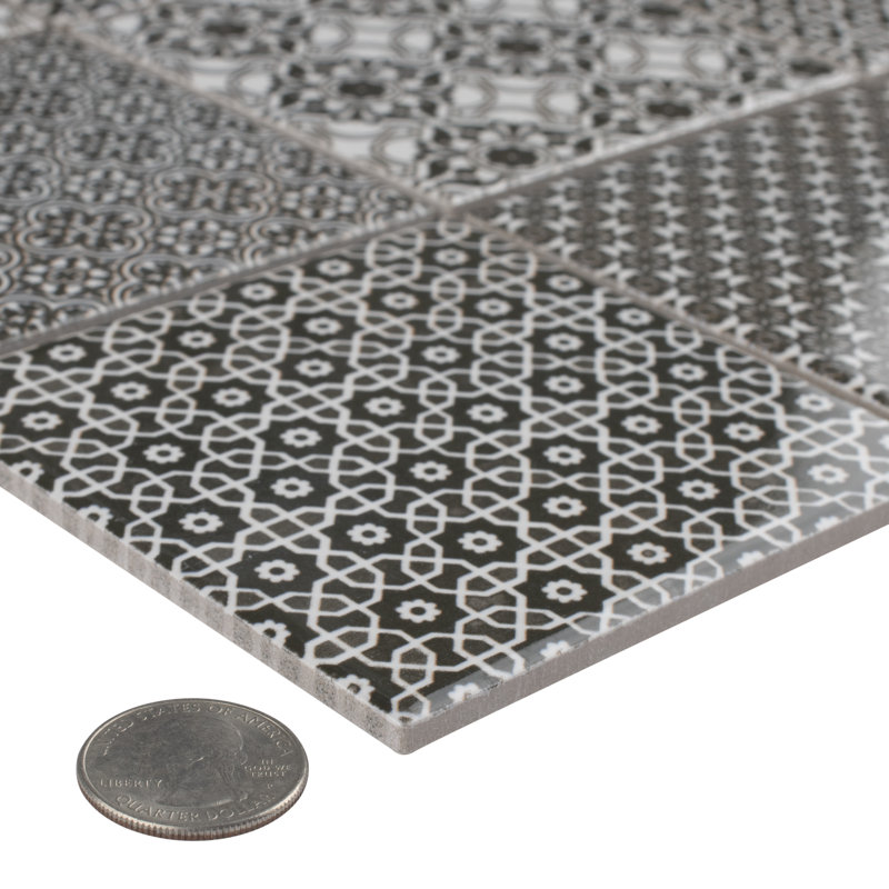 Classico 4" x 4" Porcelain Grid Mosaic Wall & Floor Tile, Black