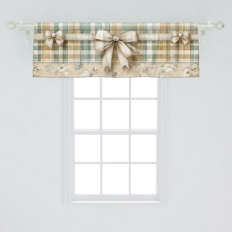 Almond Green Eggshell Plaid Satin Rod Pocket Valance