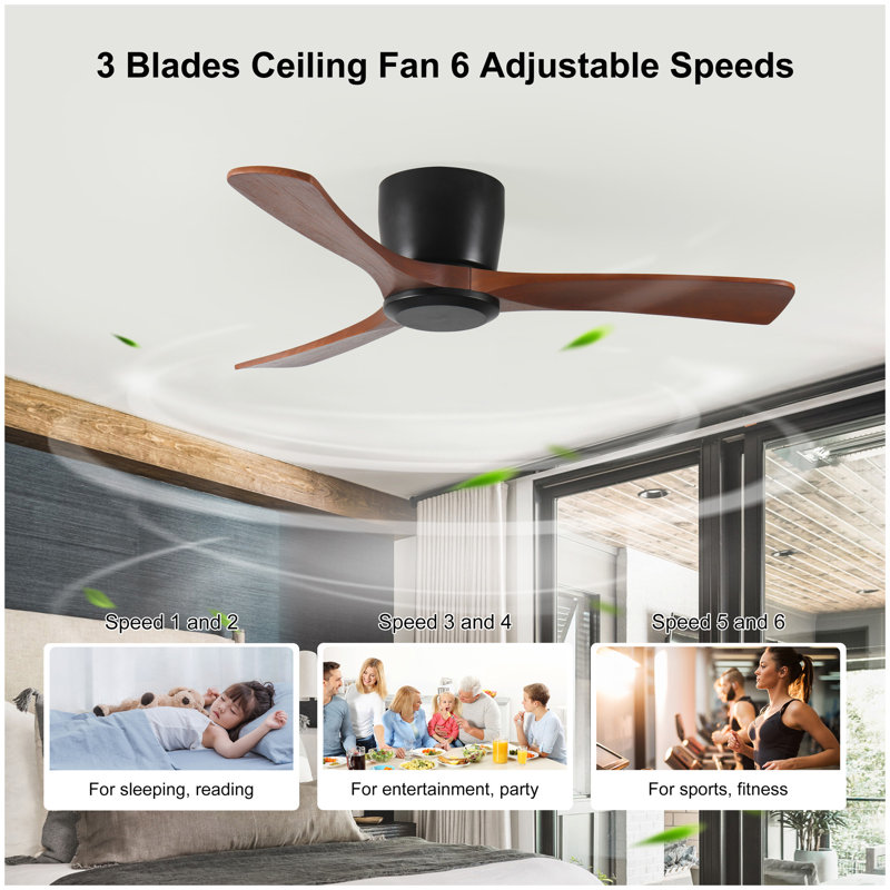 42 Inch Ceiling Fan no light with Remote Control, Low Profile Flush Mount Ceiling Fan without Light,Noiseless Reversible DC Motor with Timer