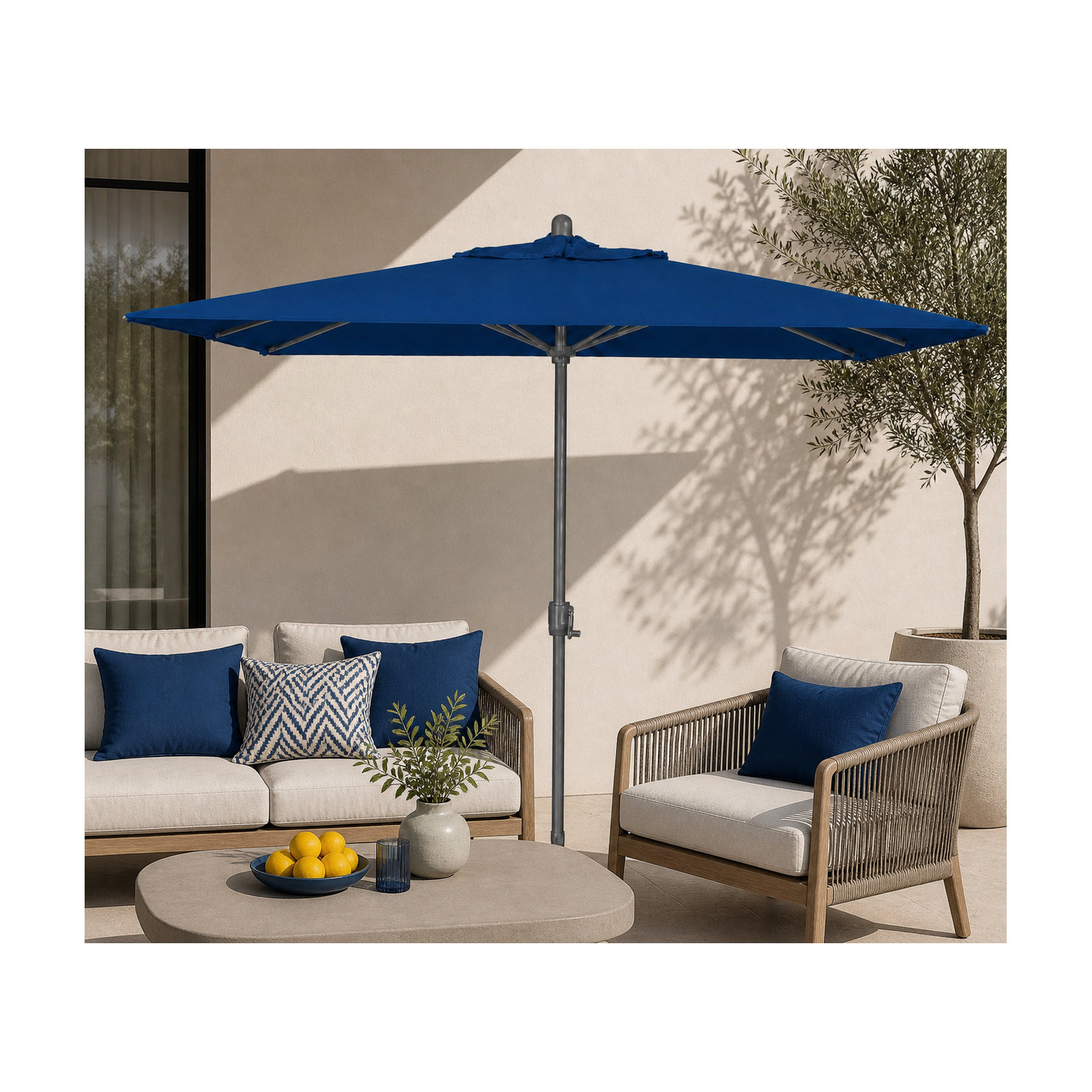 Olivier 116.7'' Outdoor Umbrella, Starring Gray, Canvas Pacific Blue Sunbrella® Canvas