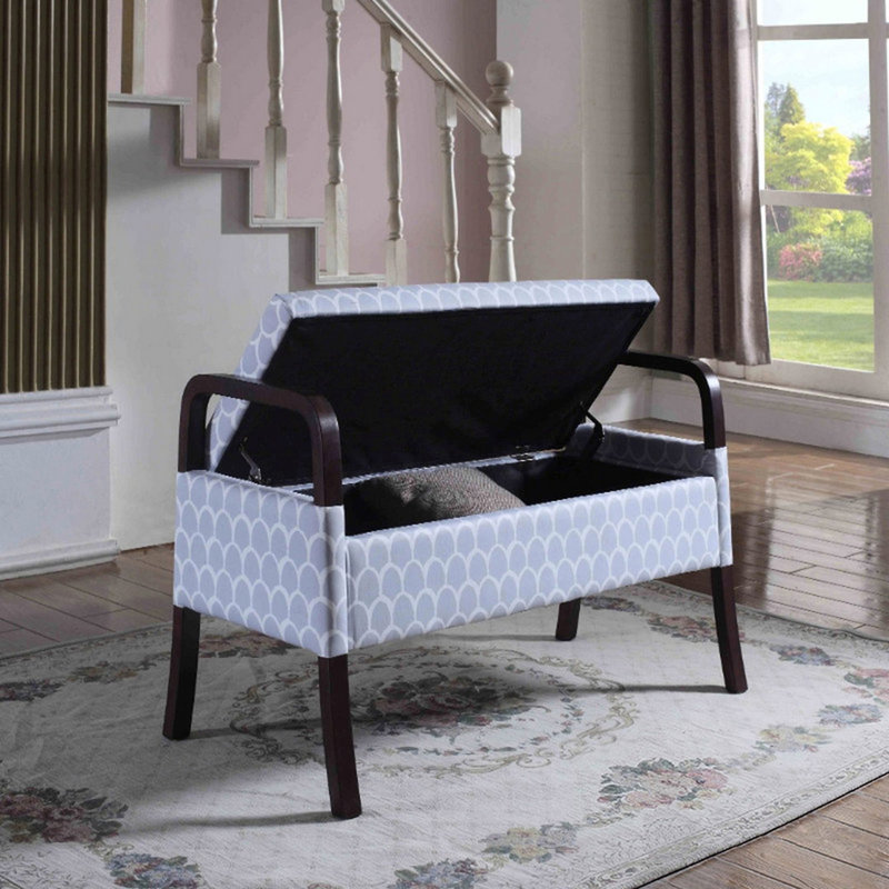 Grand siège de rangement en bois 23,25 po, imprimé cercle bleu ciel