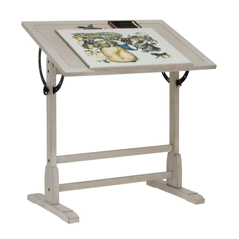 Table à dessin Gumesindo, H 36 po x l 36 po x P 24 po, Blanc bord de mer délavé