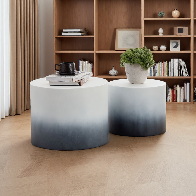 Ensemble de 2 tables d'appoint / tables basses / tables de bout / tables gigognes pour le salon, Blanc/Noir