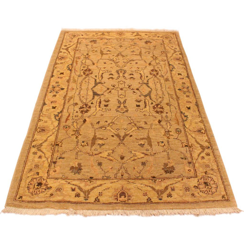Dorn Oriental Handmade Hand-Knotted Rectangle 3'4" x 4'9" Wool Area Rug in Beige