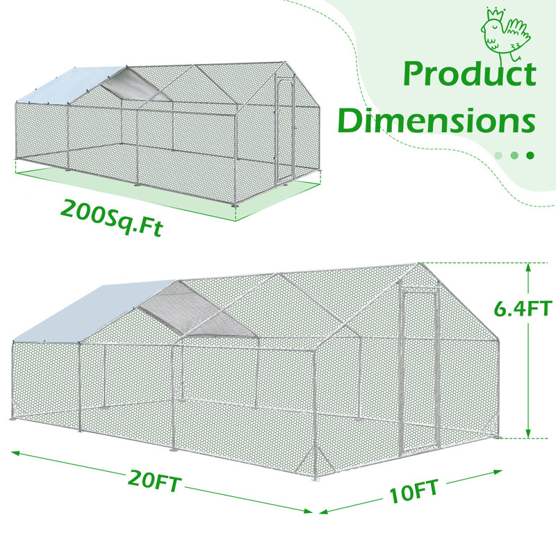 Derward 200 Square Feet Walk In Chicken Run with Chicken Run for up to 20 Chickens