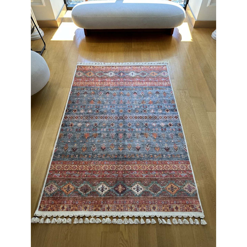 Coton à imprimé numérique marocain Toscana orange; Tapis chenille antidérapant, Rectangle 2 pi 7 po x 12 pi 5 po
