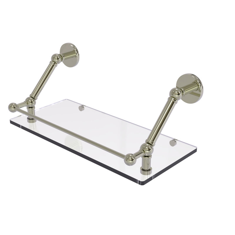 Tablette flottante Dalston avec barre de galerie, Nickel poli, H 8 po x l 18 po x P 8,6 po