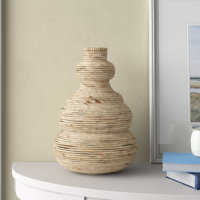 Seagrass Handmade Wrapped Decorative Vase with Abstract Bubble Shape, Beige