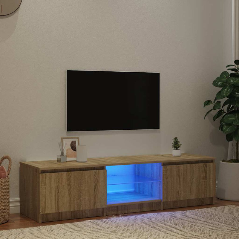 vidaXL TV Cabinet with LED Lights Smoked Oak 140x40x36 cm, 55.1", Smoked Oak