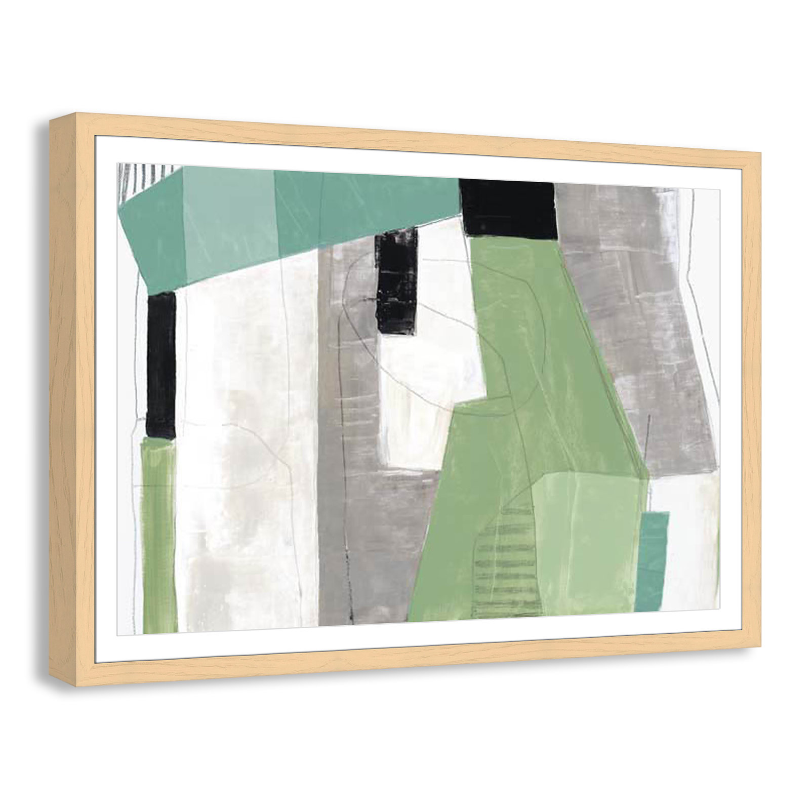 Evergreen Essence Print, 39" H x 55" W x 1.25" D, Natural Cube Frame - Matted Fine Art Paper Print, White