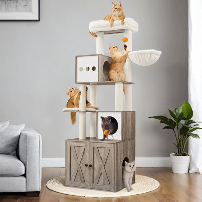 72.8“ Cat Tree with Litter Box Enclosure, 2-in-1 Modern Cat Tower