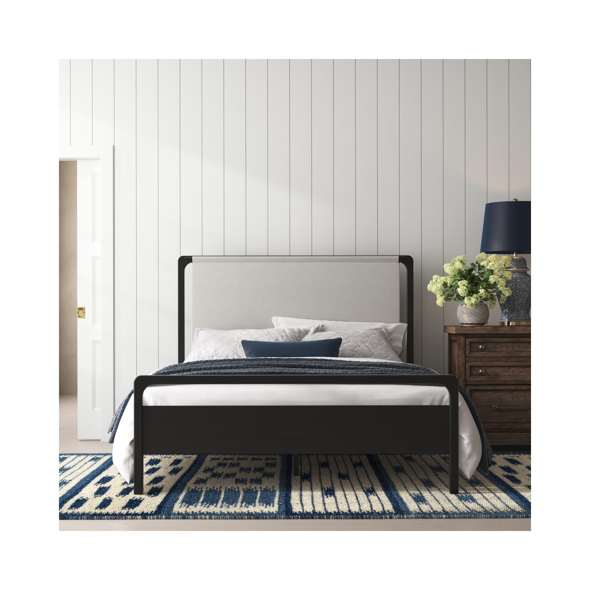 Karsten Upholstered Bed, Tan/White, Queen