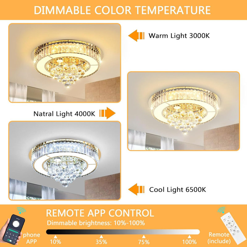 Glam Dimmable Crystal Chandelier, Gold
