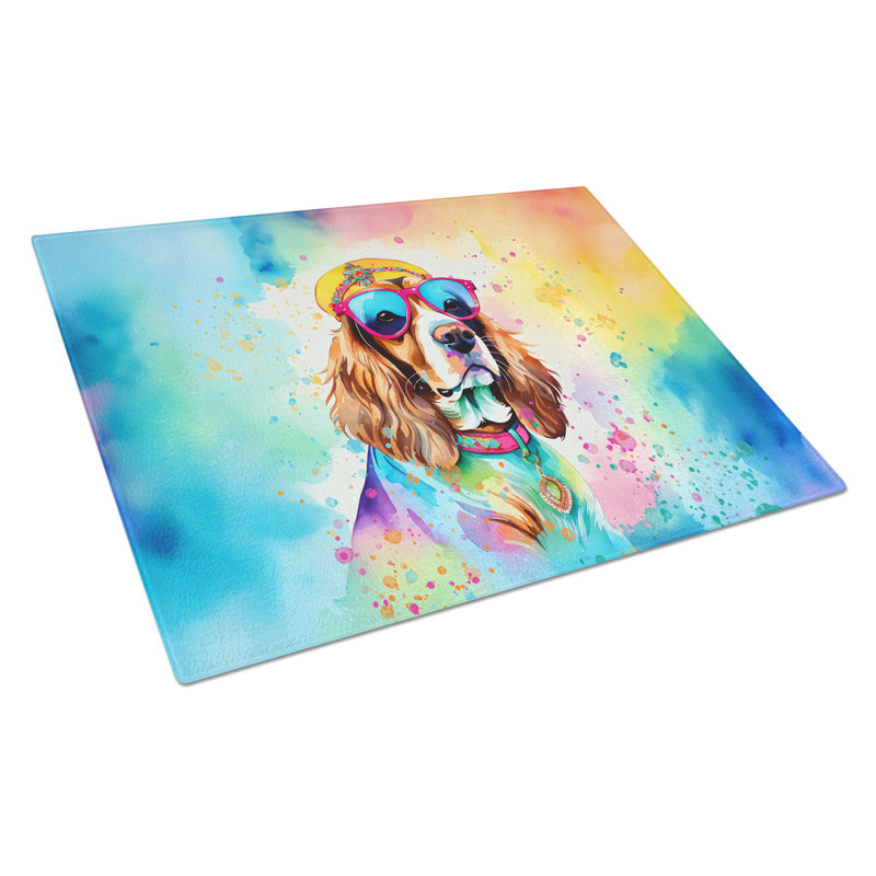 Cavalier Spaniel Hippie Dawg Glass Cutting Board Large