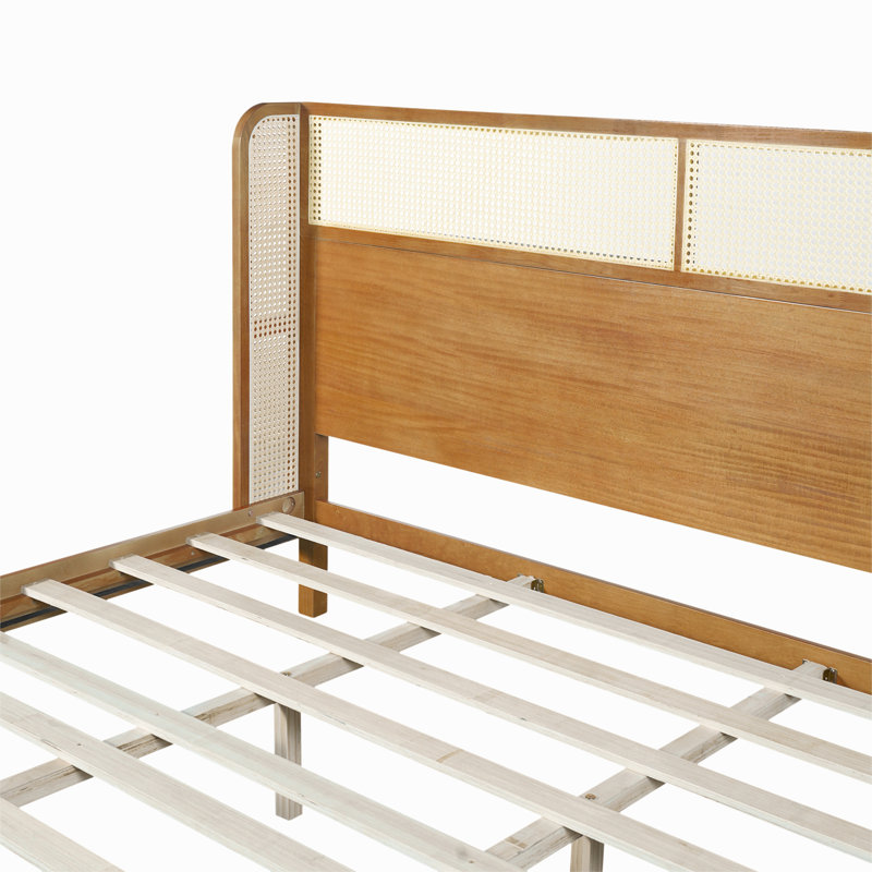 Cadre de lit plateforme en bois d'hévéa de qualité supérieure, cadre avec tête de lit incluse, lit Mid Century Modern