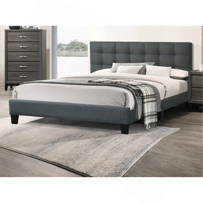 Mobilier de chambre à coucher moderne avec lit capitonné en polyfibre 1pc
