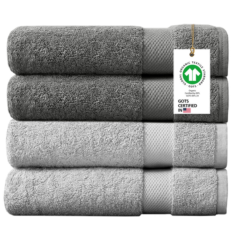 Delara 100% Cotton Bath Towel Same-Size Set Guest Room Case Pack of 4, Dark Gray/Light Gray