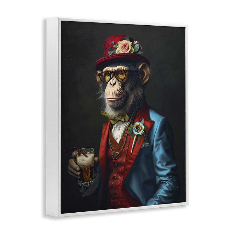 Singe avec déguisement giclée par Ray Heere, Estampe numérique encadrée blanc bord de mer, H 14 po x l 11 po