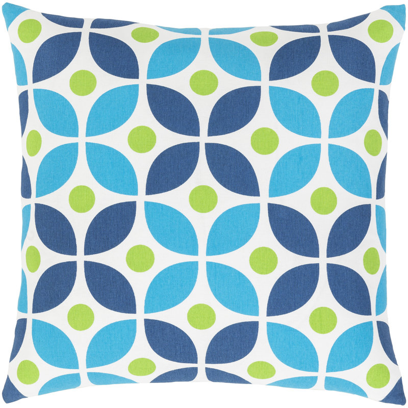 Geometric Down Throw Pillow, 18" H x 18" W x 4" D, Bright Blue/Grass Green/Dark Blue/White