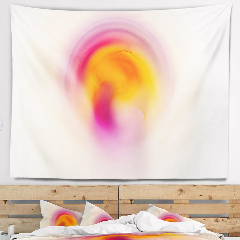 Tapisserie sphère misty jaune clair abstrait rose, H 50 po x l 60 po