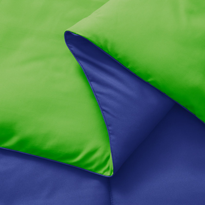 All Season Down Alternative Reversible Comforter Set, Queen Comforter + 2 Standard Shams, Lime Green/Royal Blue