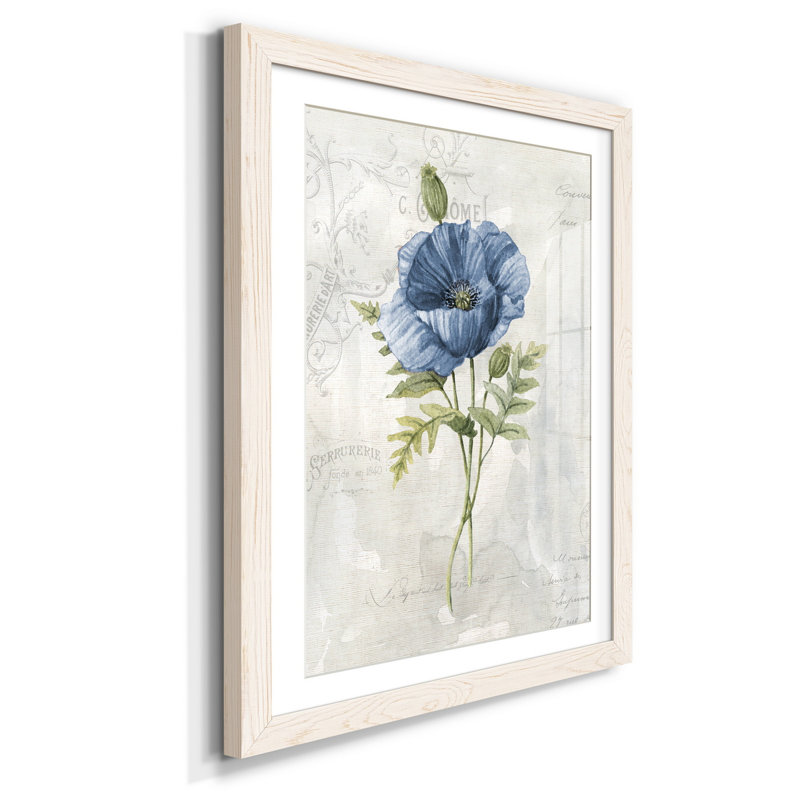Blue Linen Poppy - Cadre photo, reproduction d'art sur papier, H 44 po x l 31 po x P 1 po, Blanc